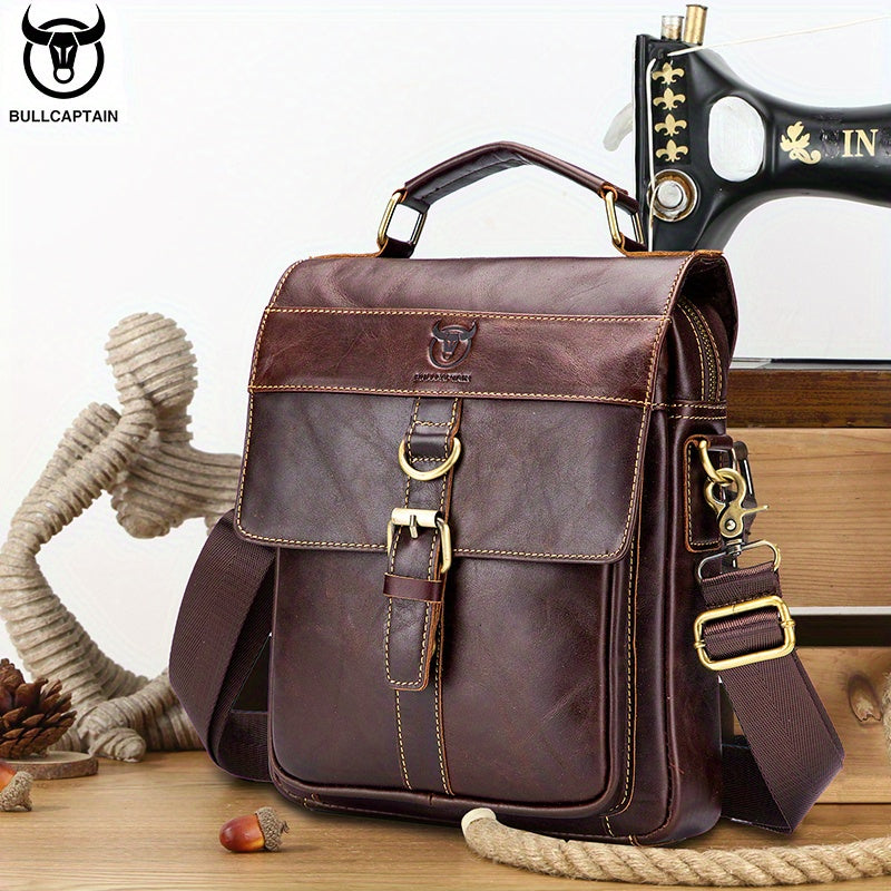 BULLCAPTAIN Leather Messenger Bag Briefcase Large Capacity Single Shoulder Bag