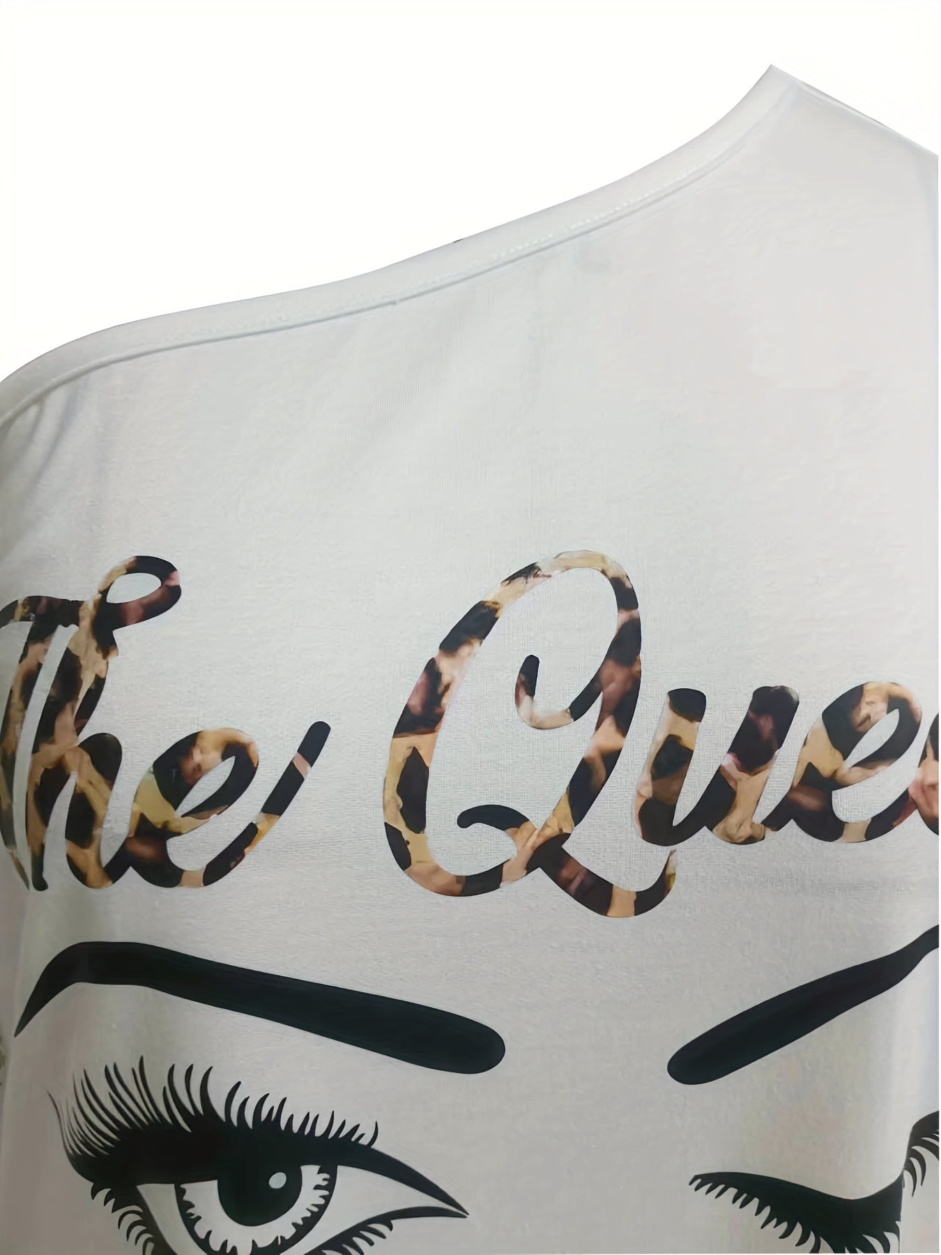 Women's Plus Leopard Slogan & Figure Print One Shoulder Long Sleeve Dress