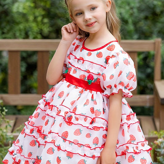 Girls Strawberry Princess Tutu Dress Party Beach Outfit