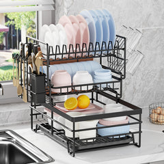 3 Tier Dish Drying Rack with Utensil Holder & Tray
