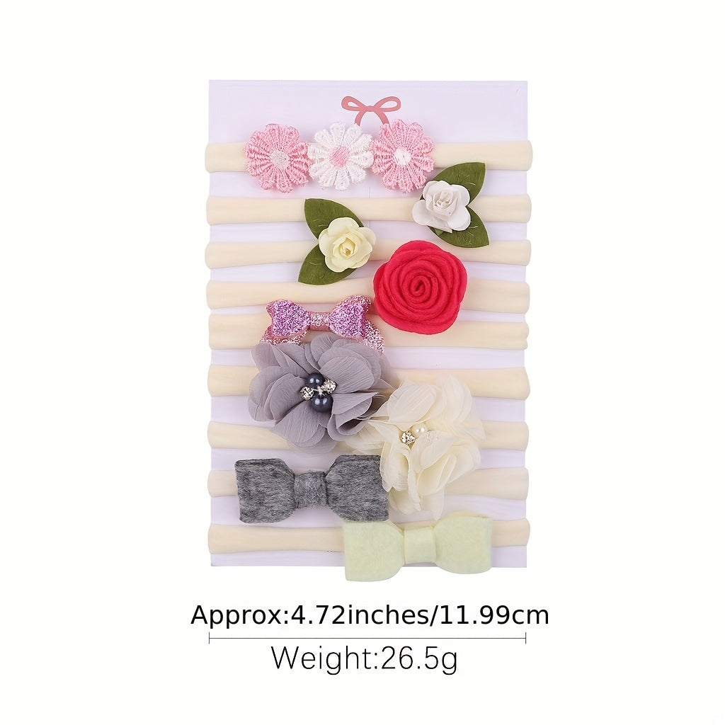 9pcs Flowers Bow Headband Hair Accessories for Baby Girls