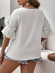  Eyelet Embroidered Short Sleeve Blouse