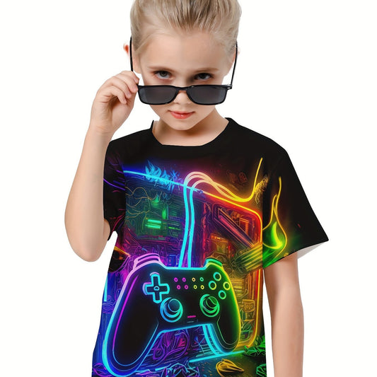 3D Gamepad Graphic Short Sleeve T-shirt for Girls and Boys
