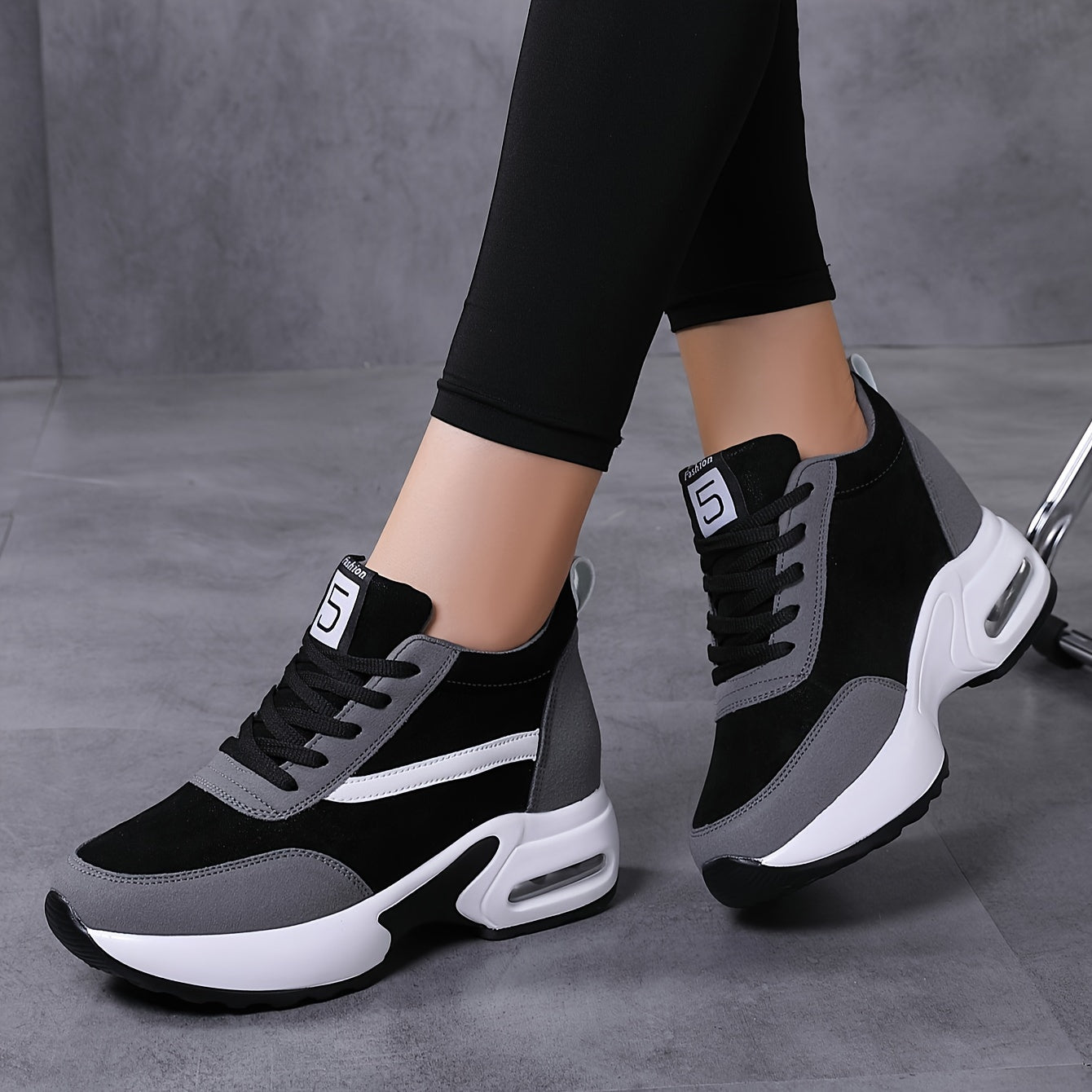 Chunky Lace-up Platform Sneakers with Hidden Heel