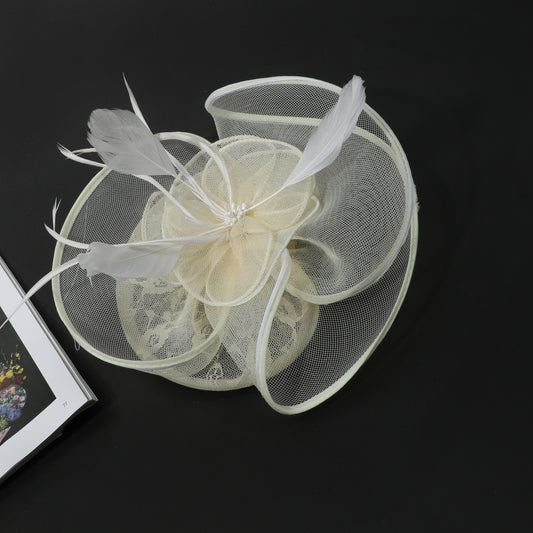 Women's Retro Mesh Flower Feather Clip - Bridal Headdress