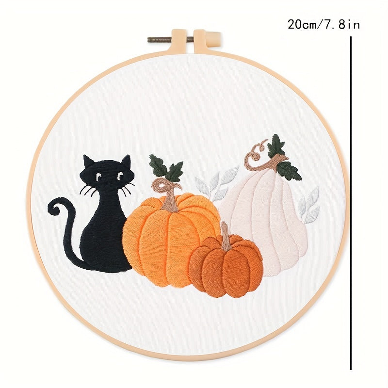 Halloween Embroidery DIY Material Kit - Cat Ghost Bat Witch Pumpkin