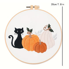 Halloween Embroidery DIY Material Kit - Cat Ghost Bat Witch Pumpkin