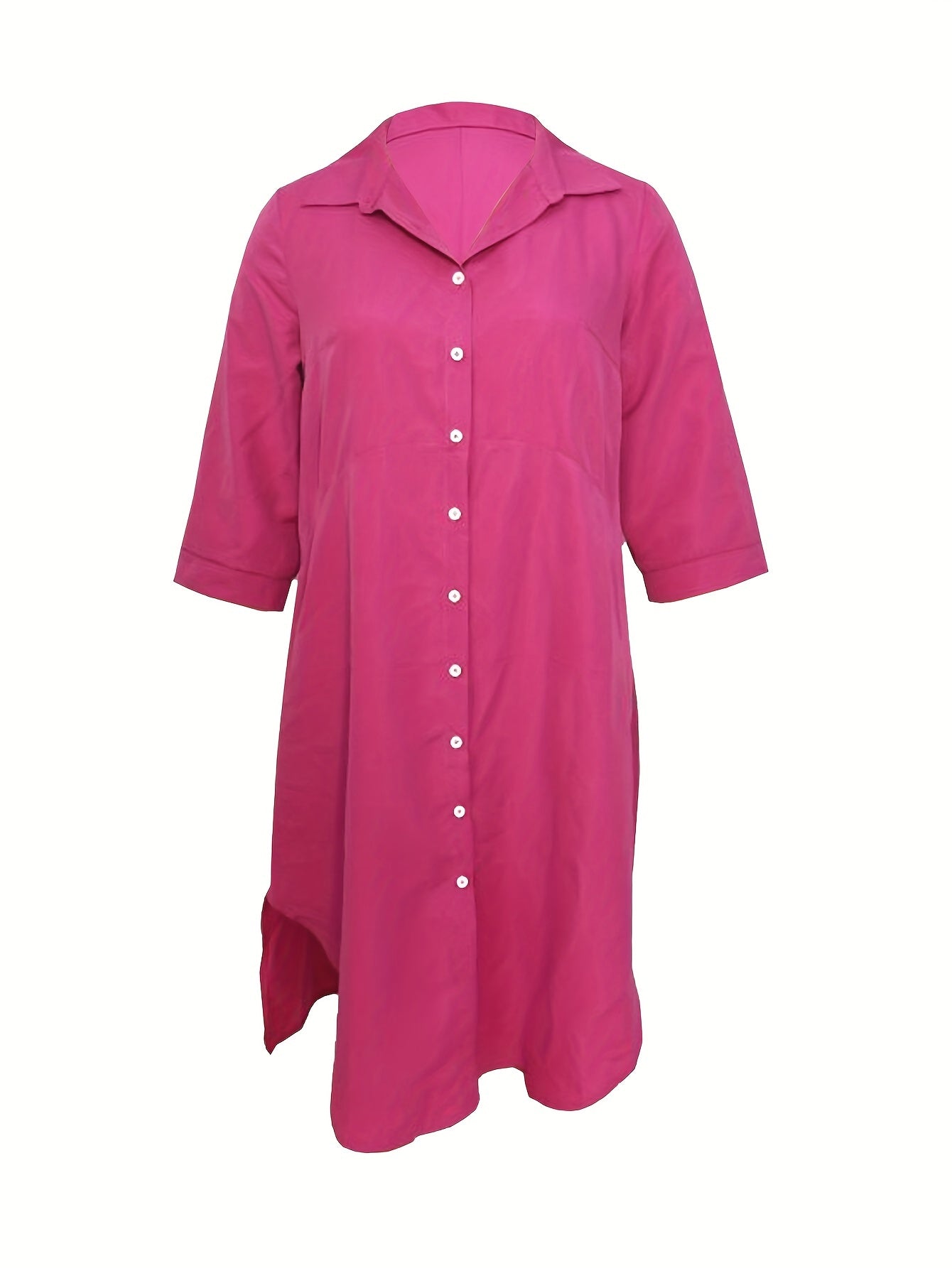  Casual Dress Women's Plus Solid Button Up Half Sleeve Polo Shirt Dress