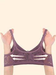 Leaf Pattern Lace Comfy Bras Front Zip Intimates Women's Lingerie