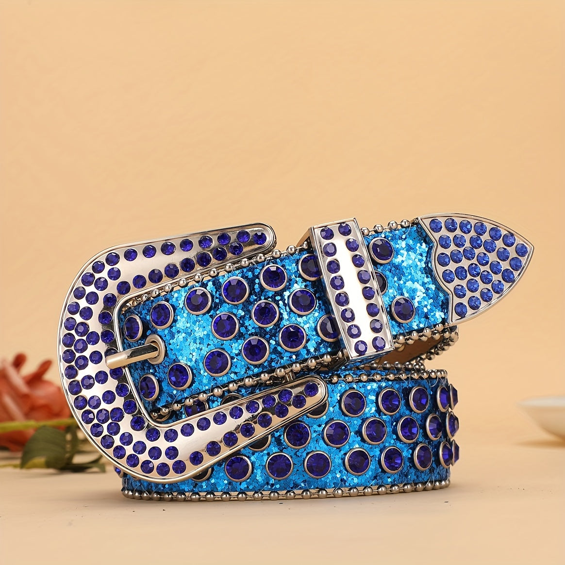 Men's PU Belt Pearlescent Sequins Faux Diamond Rhinestone Belt