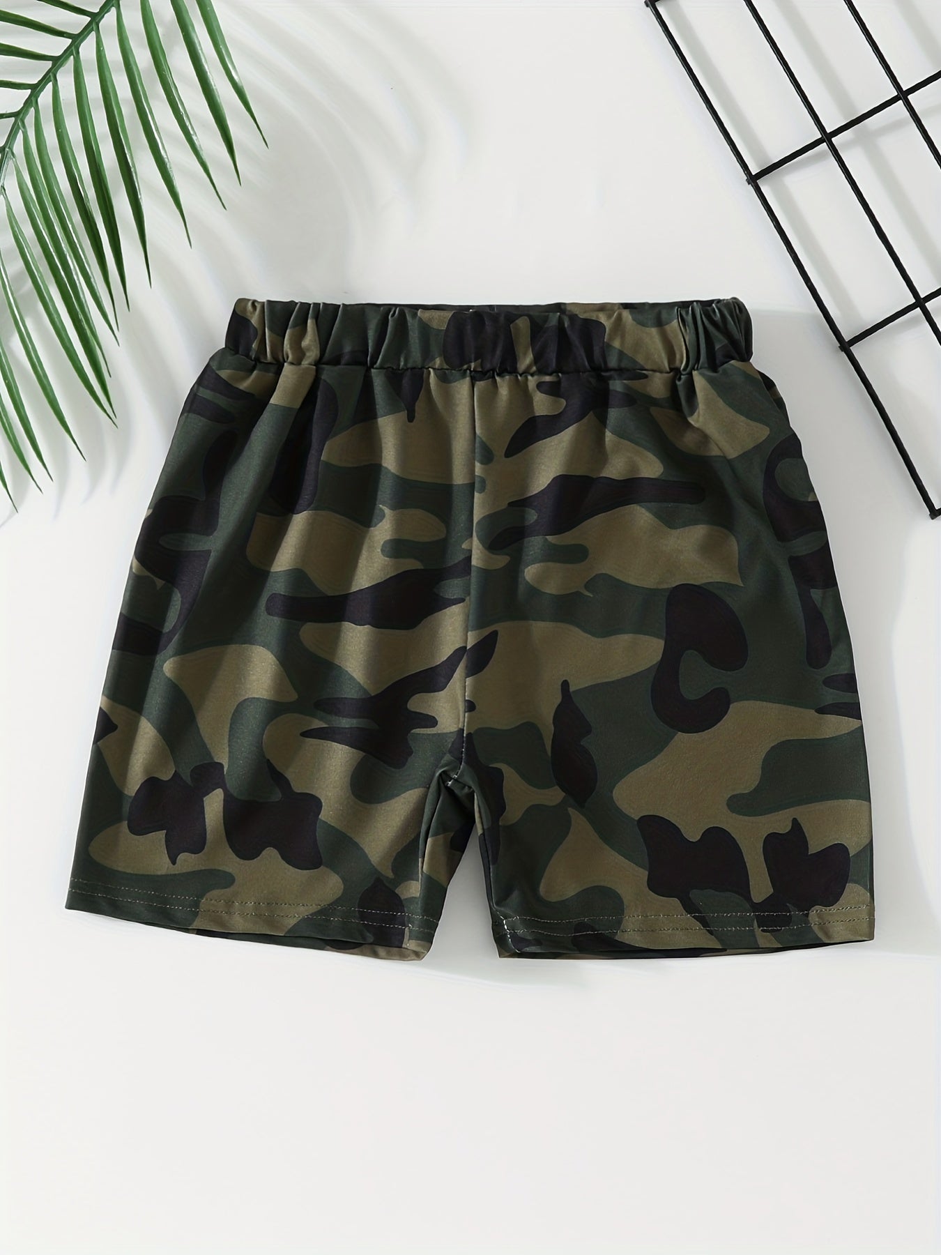 2pcs Boys Solid & Camo Comfortable Shorts Elastic Waist for Summer