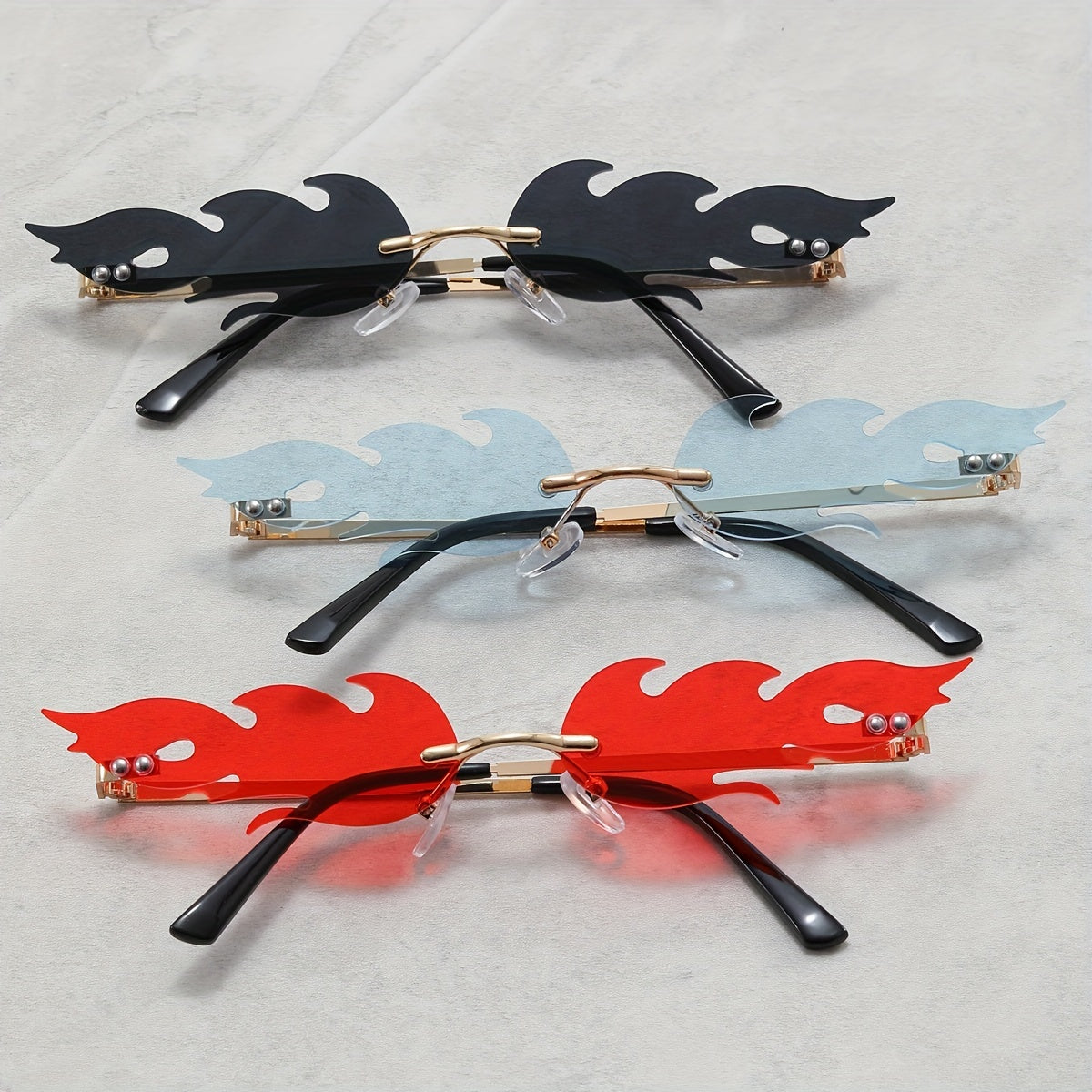 3 Pairs Fire Shaped Flame Sunglasses for Party Prom