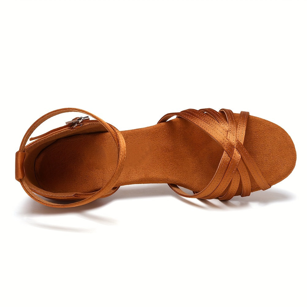 Women's Soft Medium Heel Latin Dance Shoes Open Toe Sandals