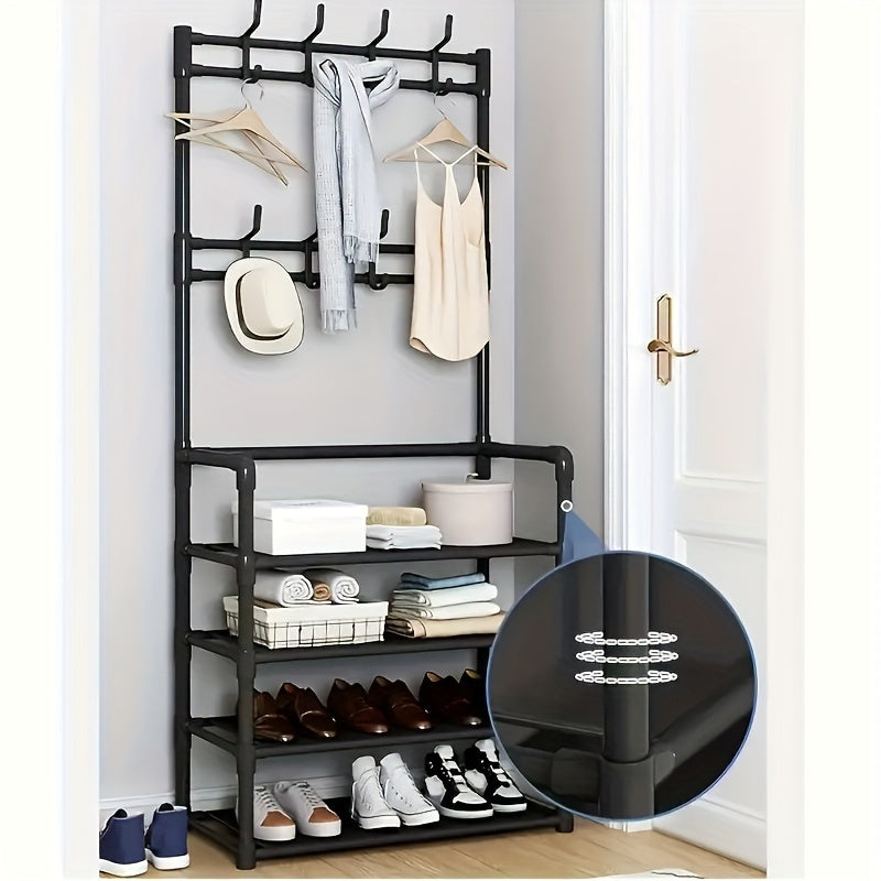Entrance Shoe And Hat Rack with Storage Shelves & Hooks
