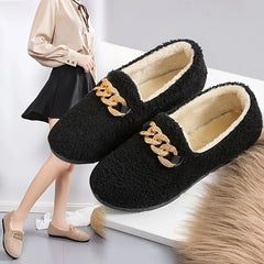 Solid Synthetic Warm Flat Shoes for Women
