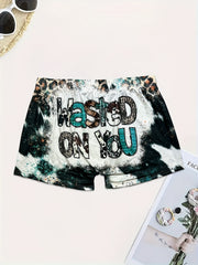  Funny Slogan & Leopard Print Tie Dye High Rise Shorts