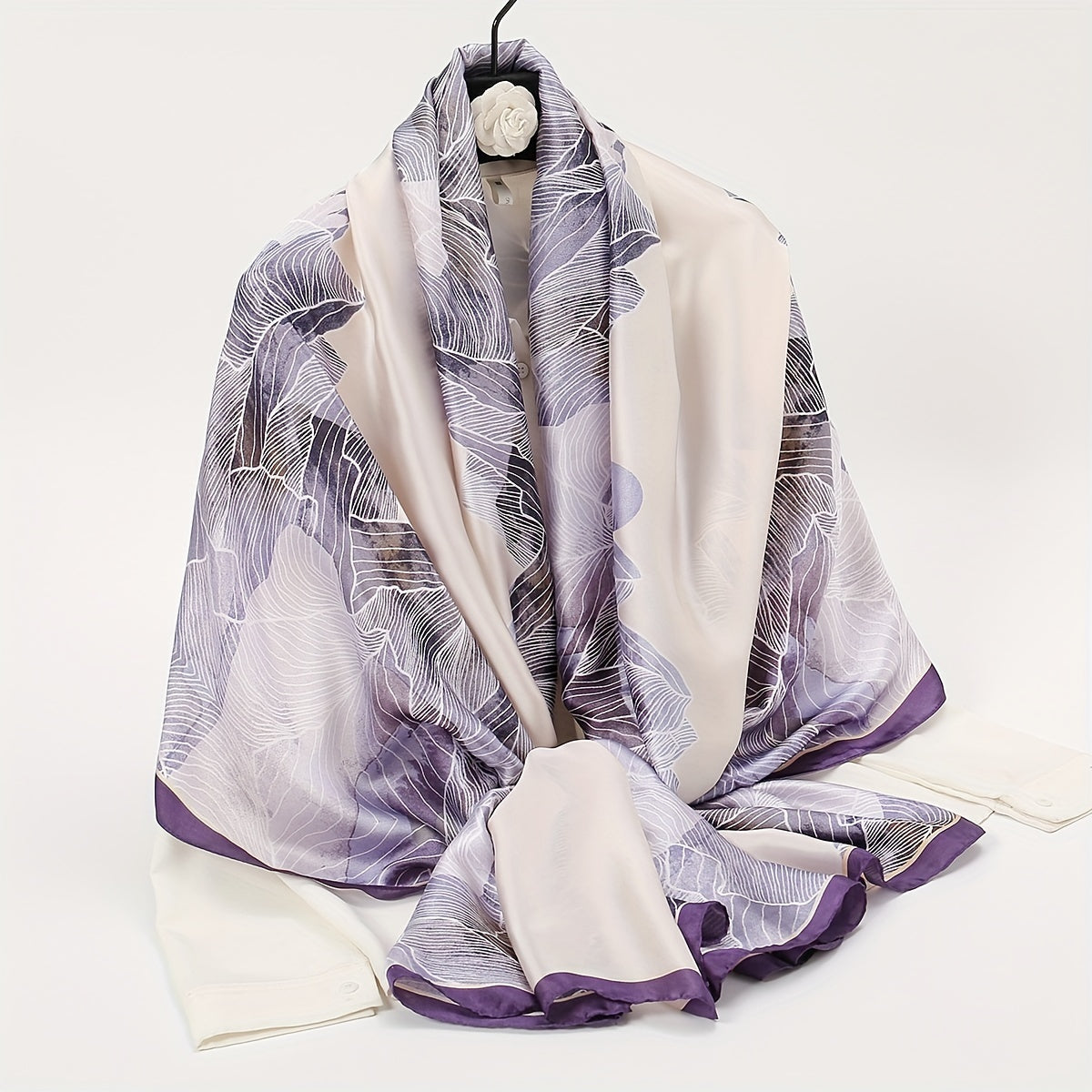 Striped Print Silk Scarf Windproof Shawl