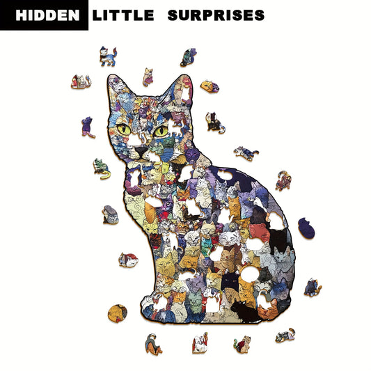 Wooden Cat Puzzle - Irregular Kittens Shape, Stress Relief Game