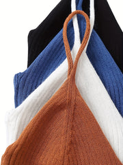 Ribbed Solid Cami Top 4 Pack Sexy V Neck Sleeveless Women's Clothing