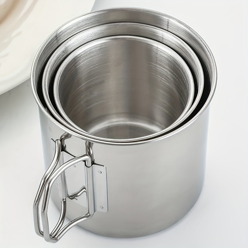 Portable 304 Stainless Steel Camping Cup w/ Carabiner Clip & Foldable Handle