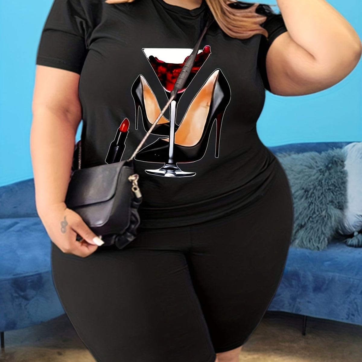  Casual 2 Piece Set Women Tee & Biker Shorts