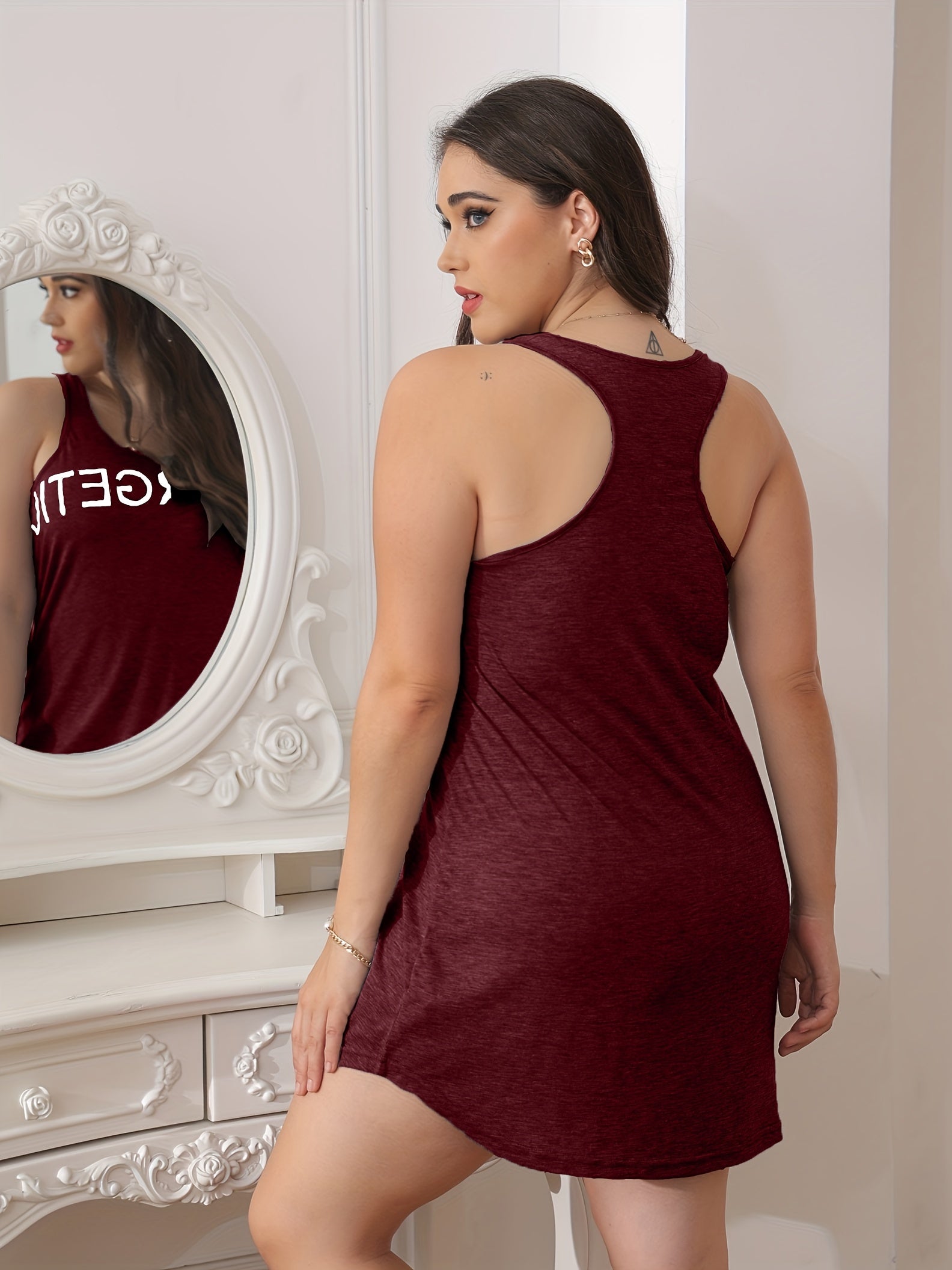  Letter Print Tank Sleep Dress Casual Nightdress