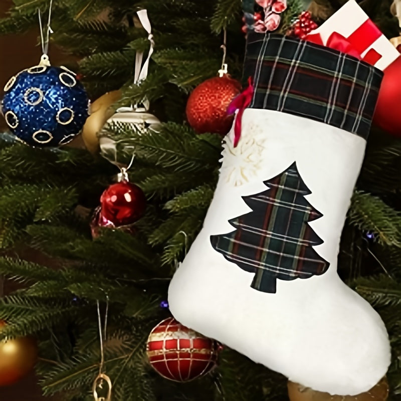 Plaid Dog Paws Christmas Socks Gift Bag