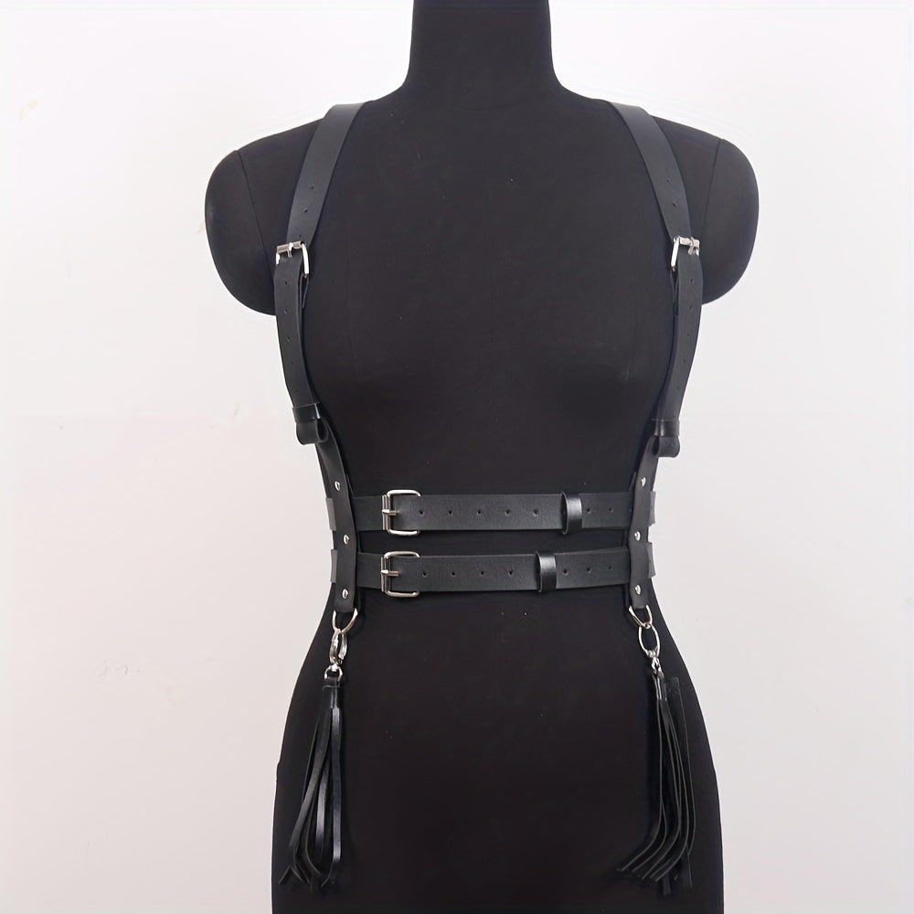  Harness Belt PU Leather Tassel Body Chest Belt Women Punk
