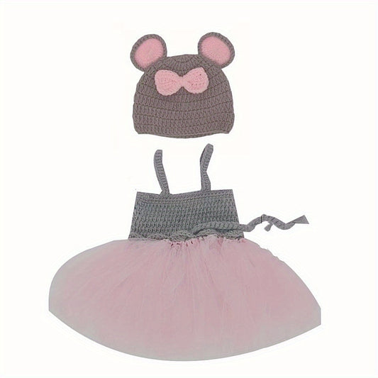2pcs Baby Girl Photo Props Set - Newborn Clothes & Hats