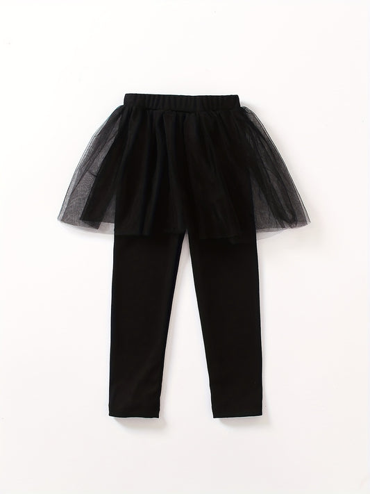 Toddler Girls One piece Pants Solid Trousers Matching Mesh Short Skirt