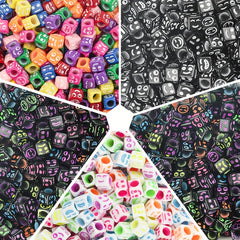 100pcs Acrylic Square Happy Face Beads for Jewelry Making DIY