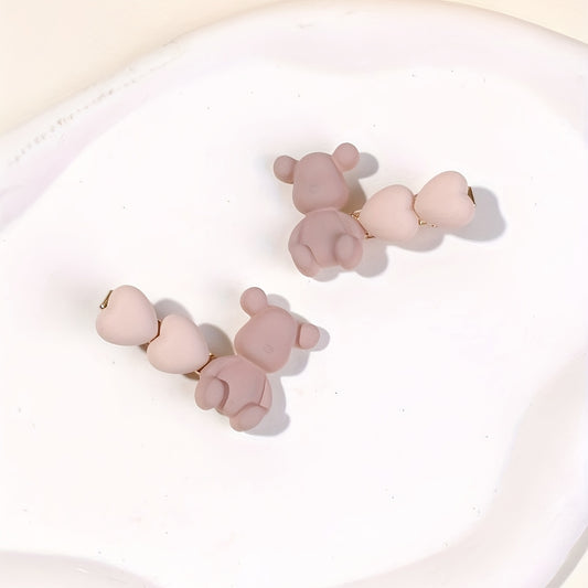 Resin Bear Heart Decor Hair Clip, Cute Cartoon Design
