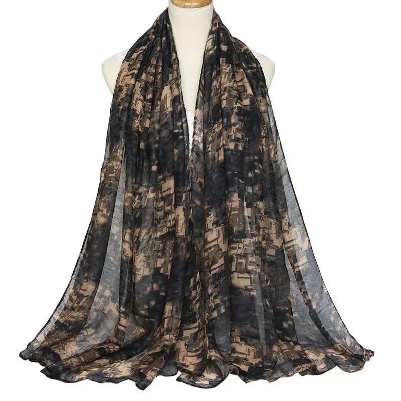 Women's Printed Shawl Silk Scarf Windproof Warm Turban