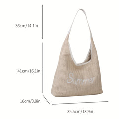 Minimalist Embroidered Shoulder Straw Bag Lightweight Storage Bag
