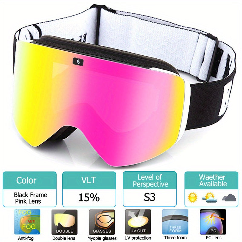 Magnetic Ski Goggles Double Layer Lens Anti fog UV400 Snowboard Glasses