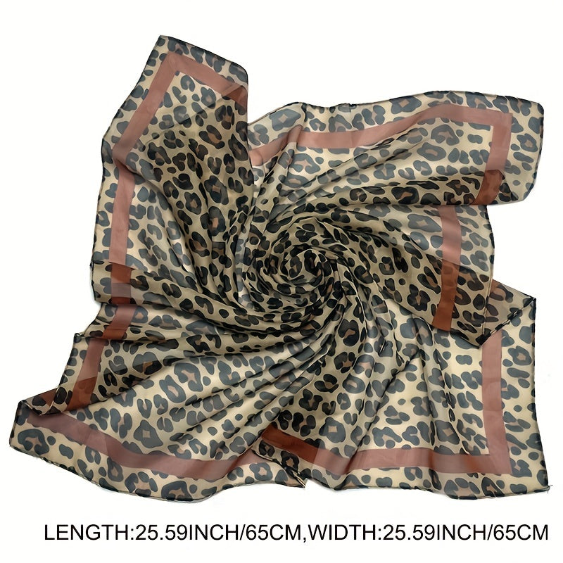 Leopard Print Square Scarf Chiffon Shawl Head Wrap Outdoor Windproof Beach Towel