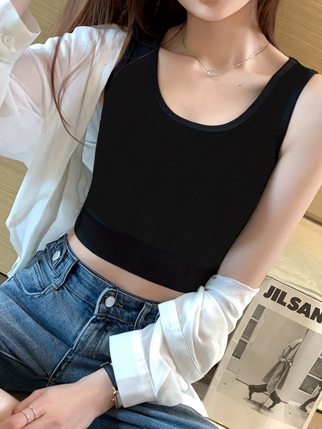 Solid Crop Tank Top Sleeveless Casual Summer Women's