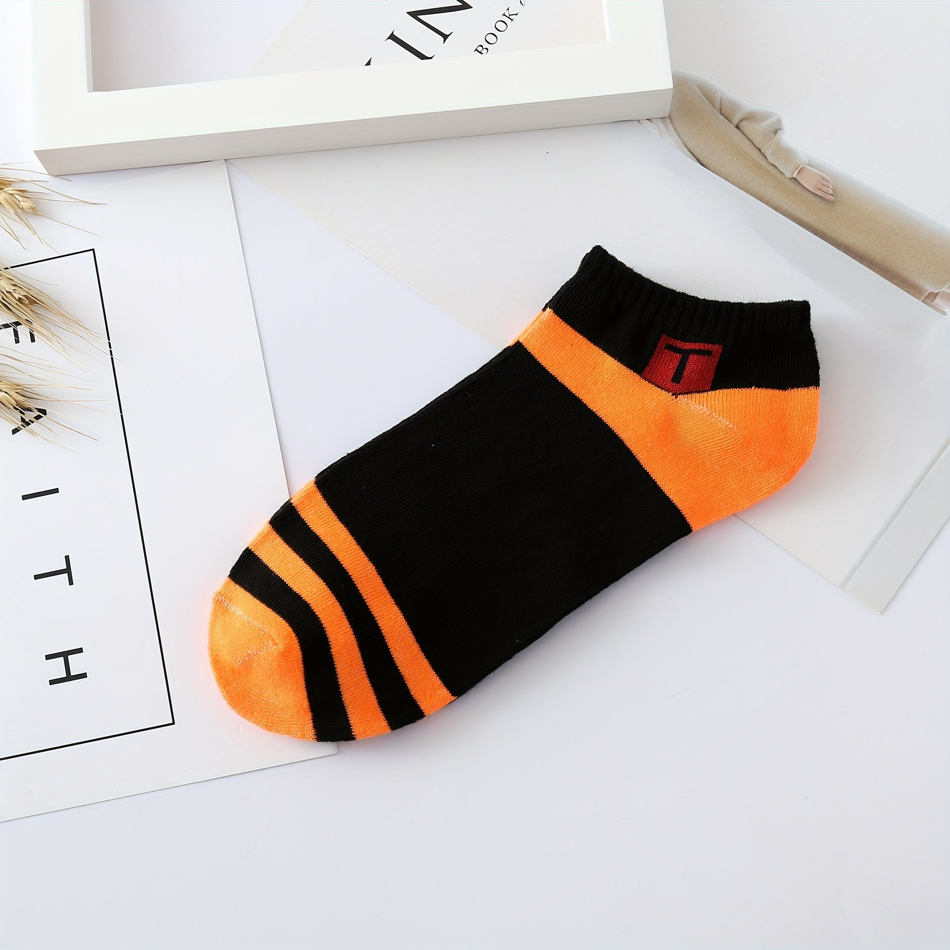 5 Pairs Striped Sports Socks Soft & Lightweight Ankle Socks Women's Stockings