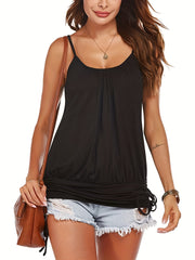 Spaghetti Cami Top Solid Ruched Crew Neck Cami