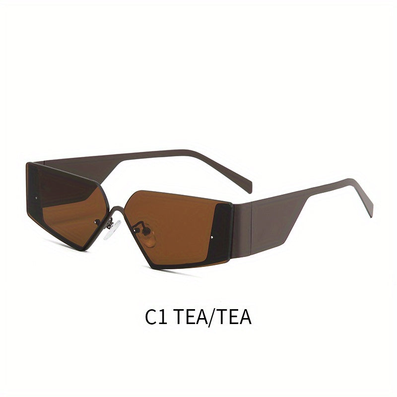 Retro Semi Rimless Triangle Sunglasses UV Protection
