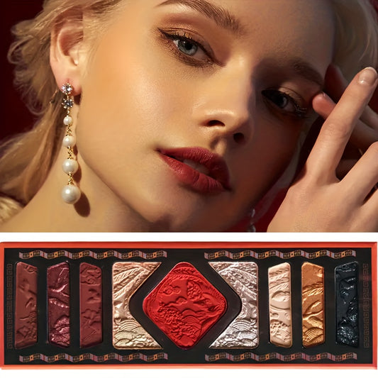 9 Colors Eyeshadow Palette Matte Shimmer Finish Red Brown Tone Cosmetics