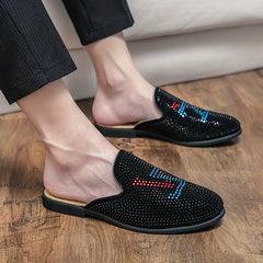 Women's Letter & Rhinestone Flat Mules Closed Toe Slip On Shoes