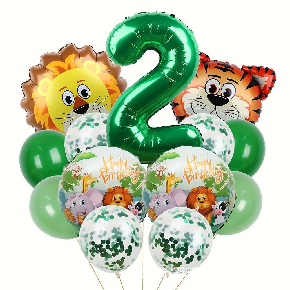 13pcs Jungle Wildlife Balloon Set for Boys' Birthday & Baby Showers