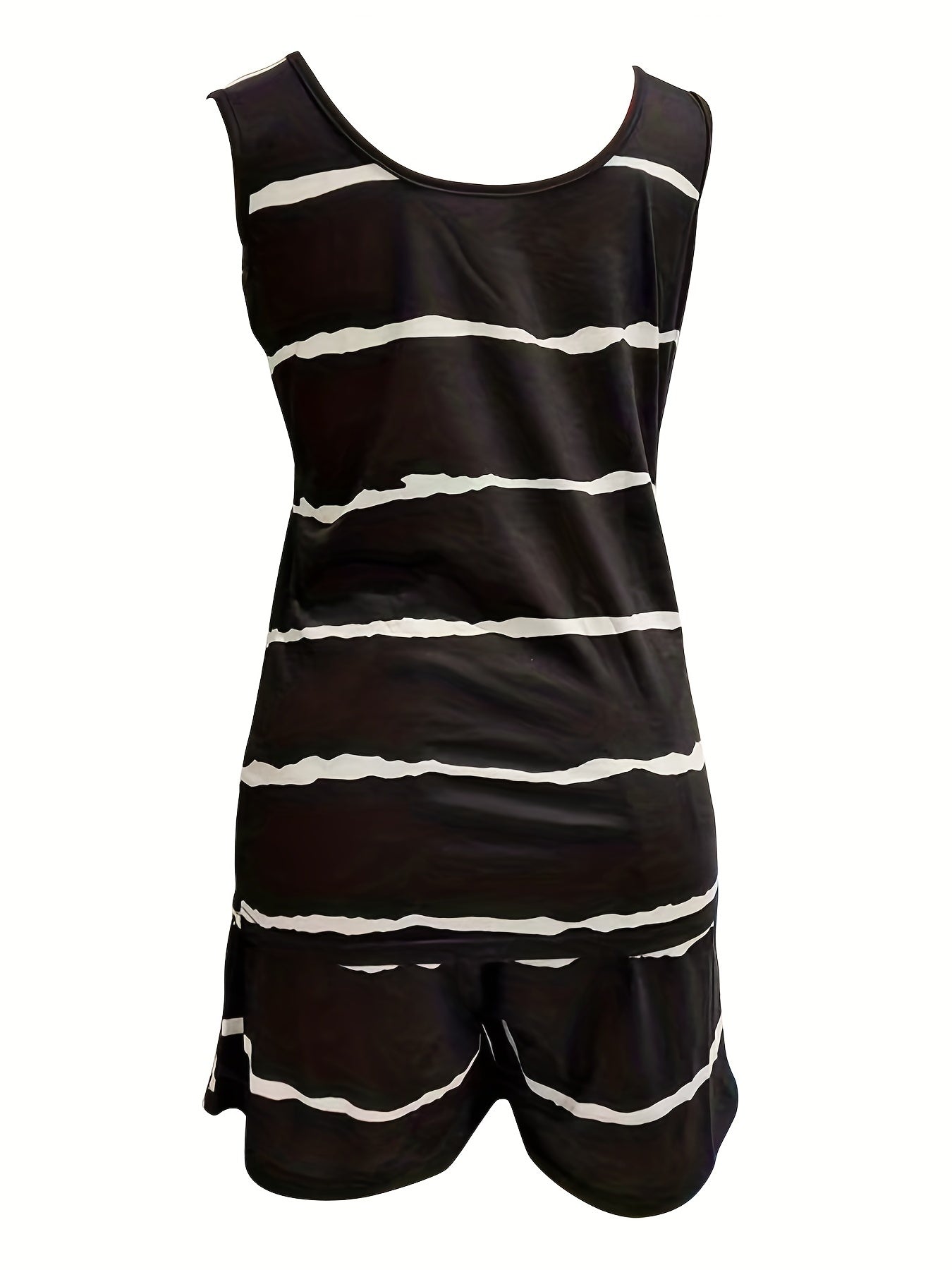 Striped Print Casual Two-piece Set Tank Top & Shorts Outfits