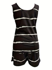 Striped Print Casual Two-piece Set Tank Top & Shorts Outfits