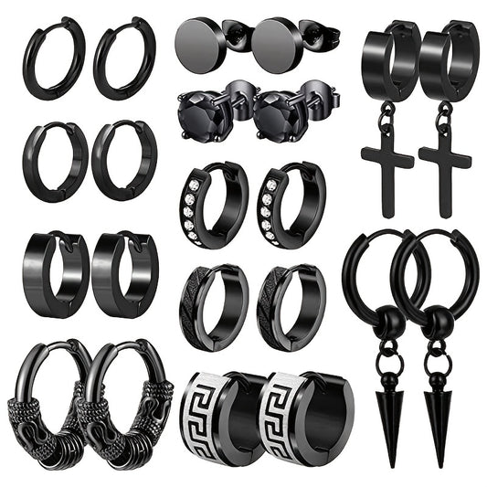 11 Pairs Stainless Steel Small Hoop Cross Hanging Earrings Set