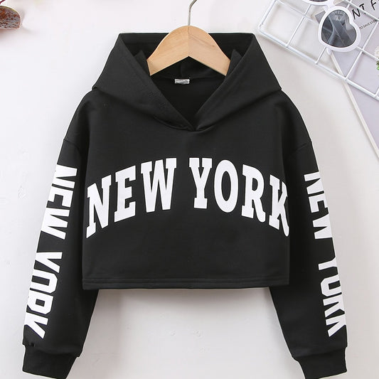 Girls Crop Hoodie Letter Print Pullover Sweatshirt Kids Clothes