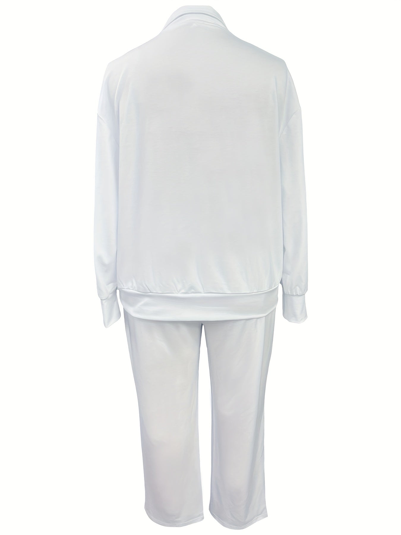 Women's Plus Size Casual Outfits Set Solid Half Zipper Lapel Collar Top & Straig