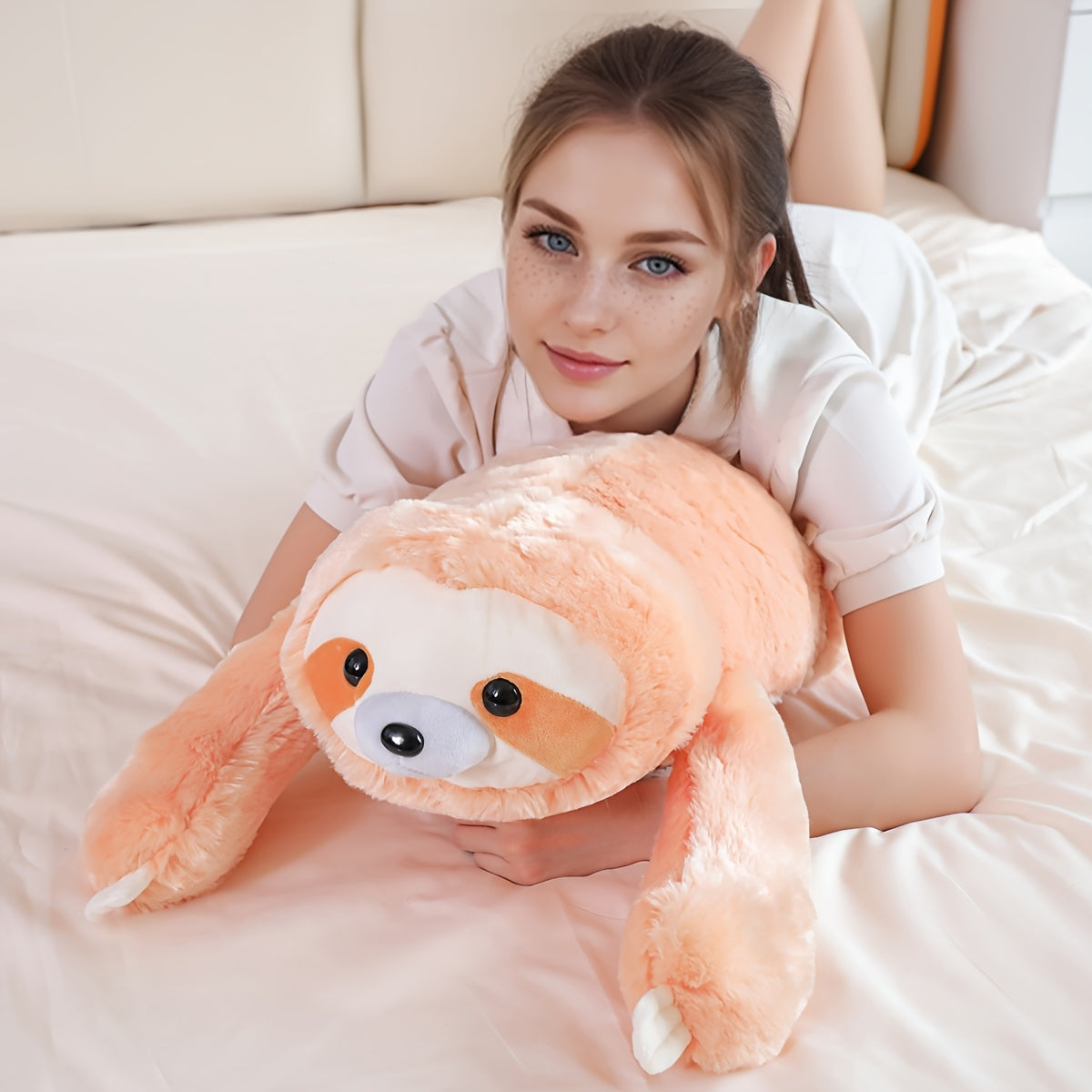 1pc Sloth Plush Toy Laying Down Stuffed Animal Soft Polyester Creative Doll
