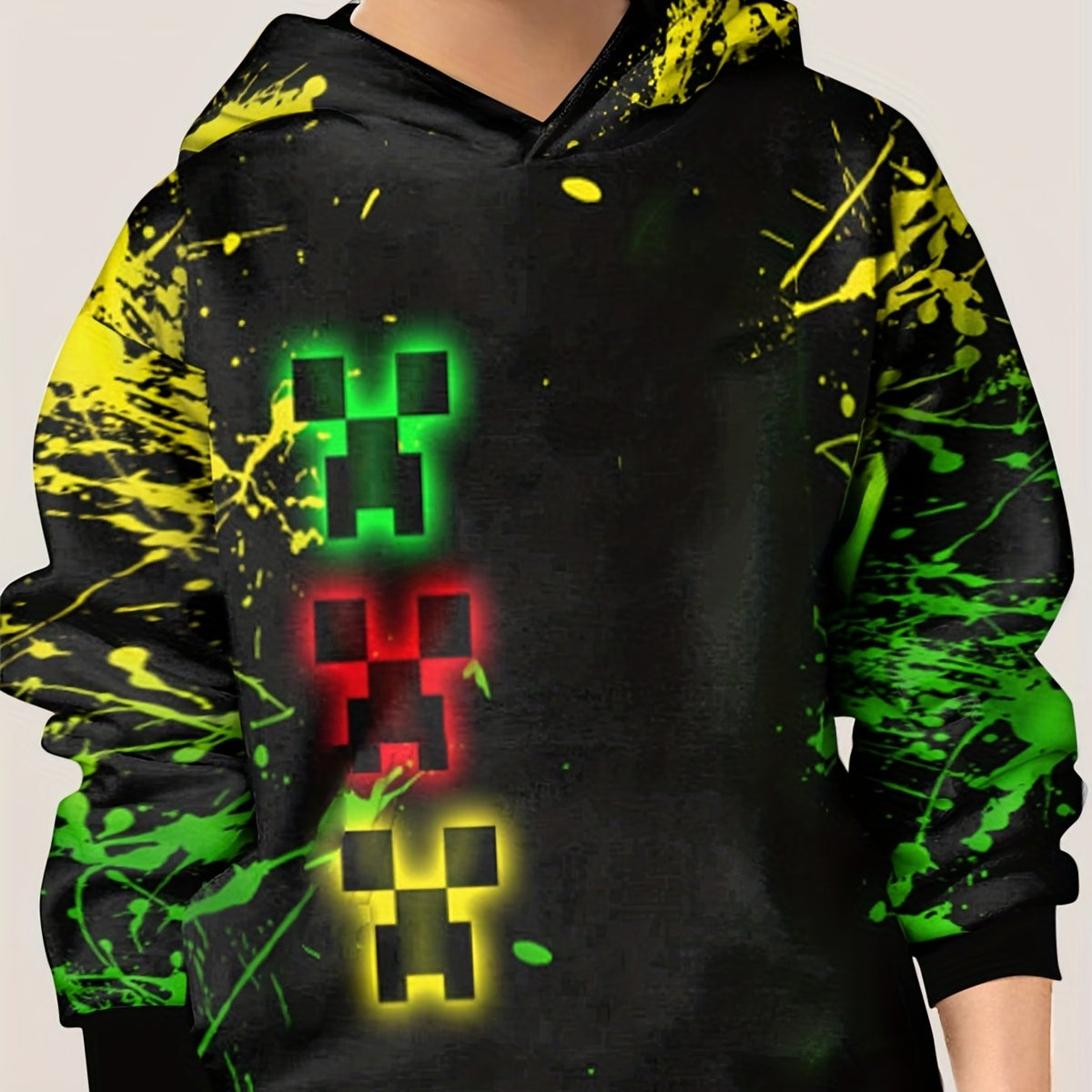 Cartoon Face & Paint Pattern Hoodie For Kids Casual Hooded Long Sleeve Top